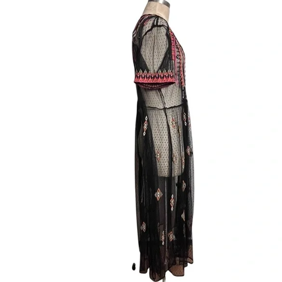 Sundance Dreamy Destinations Black Swiss Dot Embroidered Maxi Boho Dress — XL - Picture 8 of 14